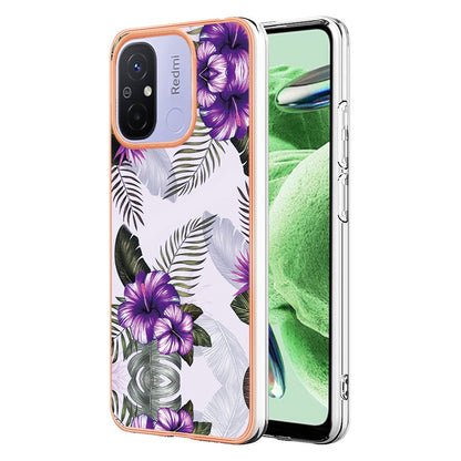 YB IMD Series-1 for Xiaomi Redmi 12C 4G / Redmi 11A 4G Phone TPU Case Marble Floral Pattern IMD Electroplating Cover
