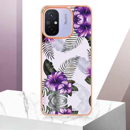 YB IMD Series-1 for Xiaomi Redmi 12C 4G / Redmi 11A 4G Phone TPU Case Marble Floral Pattern IMD Electroplating Cover
