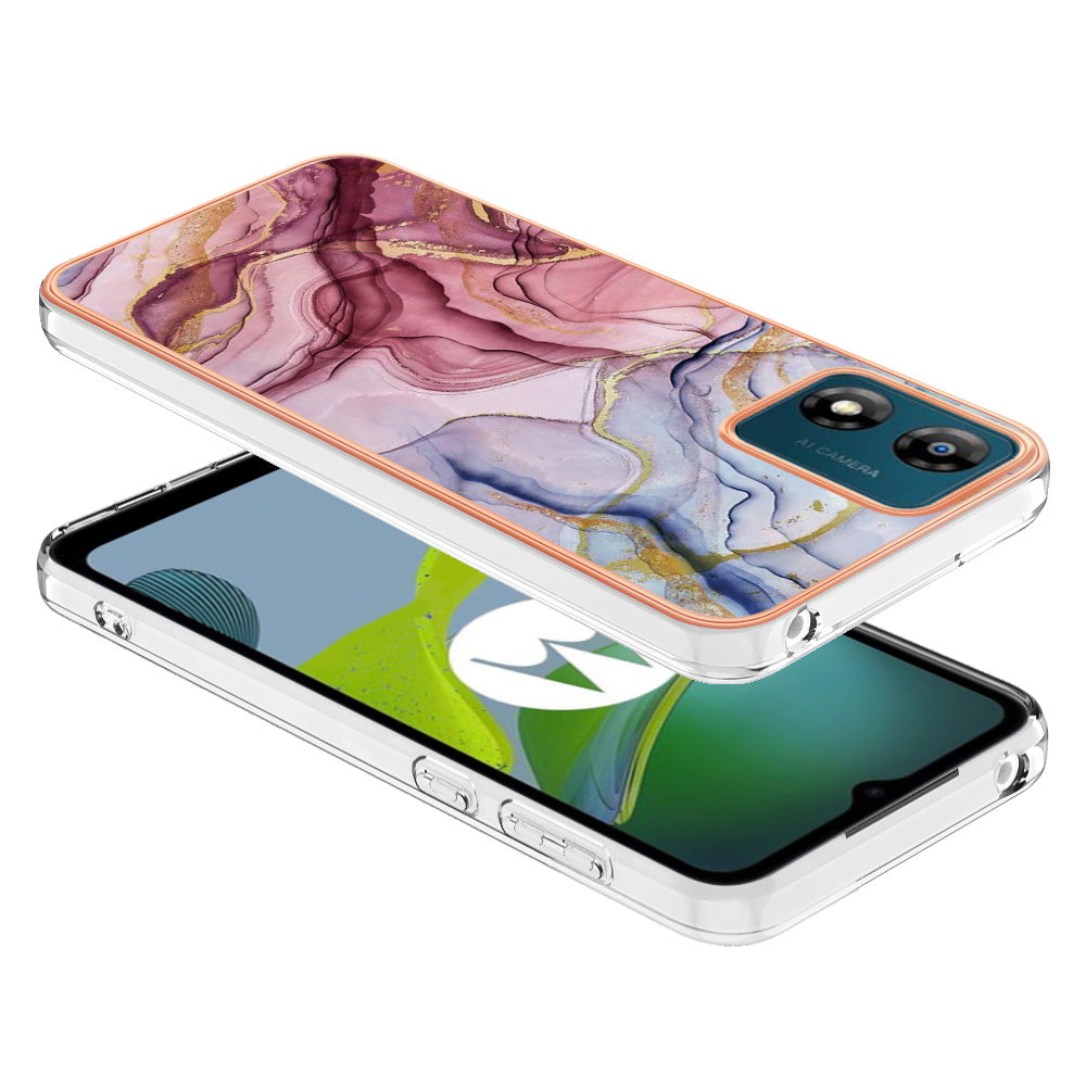 TPU Phone Case for Motorola Moto E13 4G , YB IMD Series-16 Style E Marble Pattern 2.0mm Electroplating IMD Phone Cover