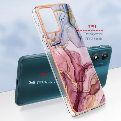 TPU Phone Case for Motorola Moto E13 4G , YB IMD Series-16 Style E Marble Pattern 2.0mm Electroplating IMD Phone Cover