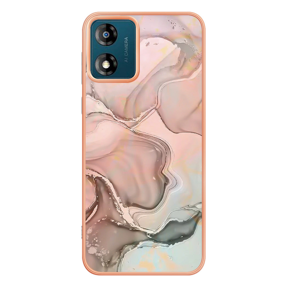 TPU Phone Case for Motorola Moto E13 4G , YB IMD Series-16 Style E Marble Pattern 2.0mm Electroplating IMD Phone Cover