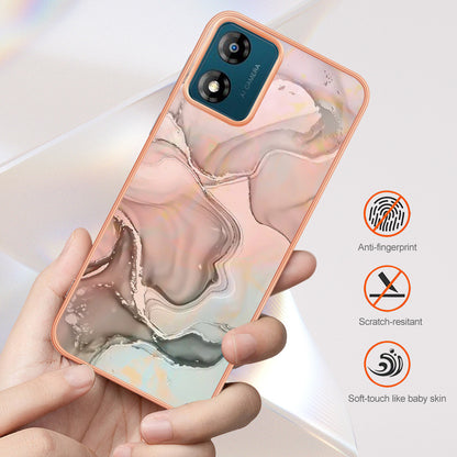 TPU Phone Case for Motorola Moto E13 4G , YB IMD Series-16 Style E Marble Pattern 2.0mm Electroplating IMD Phone Cover