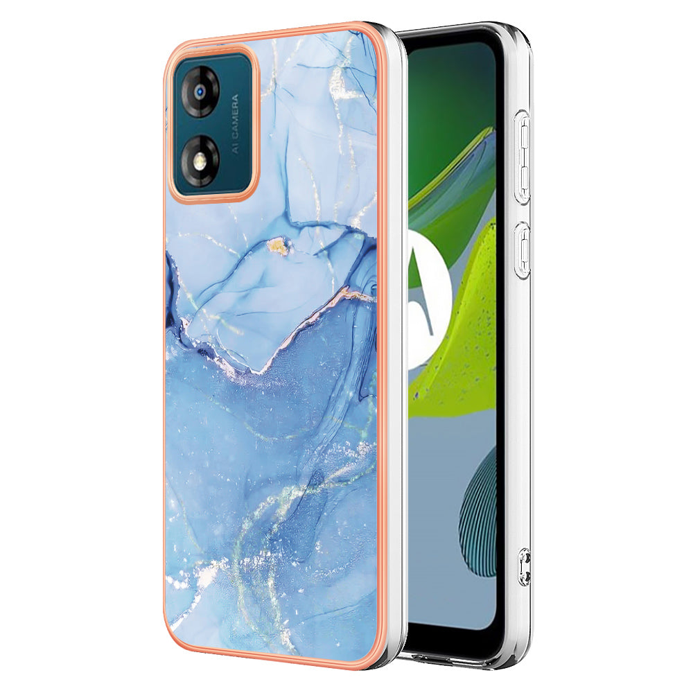 TPU Phone Case for Motorola Moto E13 4G , YB IMD Series-16 Style E Marble Pattern 2.0mm Electroplating IMD Phone Cover