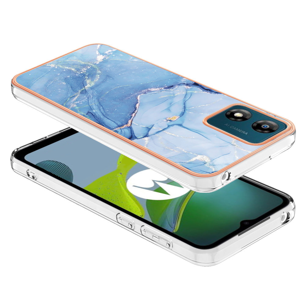 TPU Phone Case for Motorola Moto E13 4G , YB IMD Series-16 Style E Marble Pattern 2.0mm Electroplating IMD Phone Cover