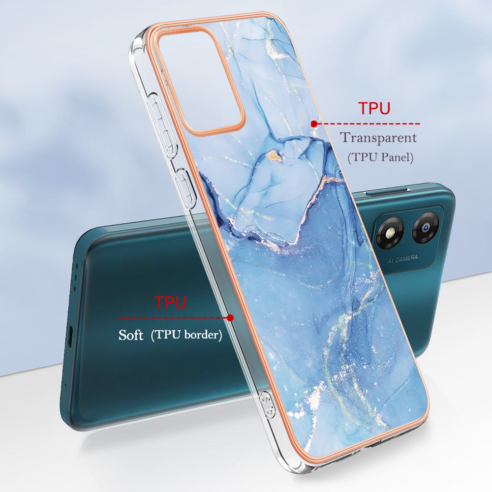 TPU Phone Case for Motorola Moto E13 4G , YB IMD Series-16 Style E Marble Pattern 2.0mm Electroplating IMD Phone Cover