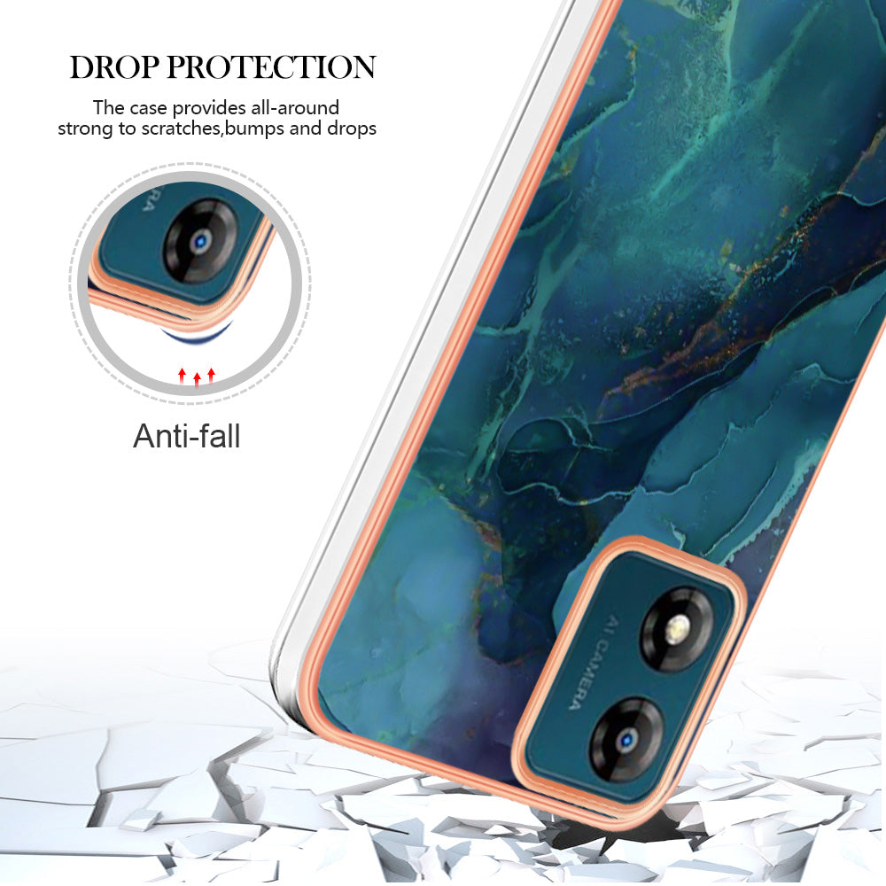 TPU Phone Case for Motorola Moto E13 4G , YB IMD Series-16 Style E Marble Pattern 2.0mm Electroplating IMD Phone Cover
