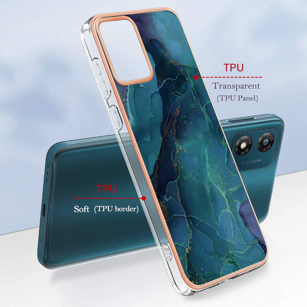 TPU Phone Case for Motorola Moto E13 4G , YB IMD Series-16 Style E Marble Pattern 2.0mm Electroplating IMD Phone Cover