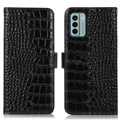 For Nokia G22 RFID Blocking Wallet Phone Case Crocodile Texture Genuine Cow Leather Stand Cover