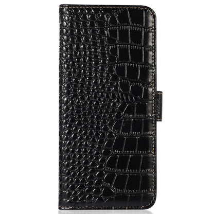 For Nokia G22 RFID Blocking Wallet Phone Case Crocodile Texture Genuine Cow Leather Stand Cover