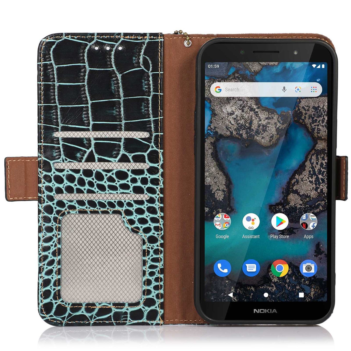 For Nokia G22 RFID Blocking Wallet Phone Case Crocodile Texture Genuine Cow Leather Stand Cover