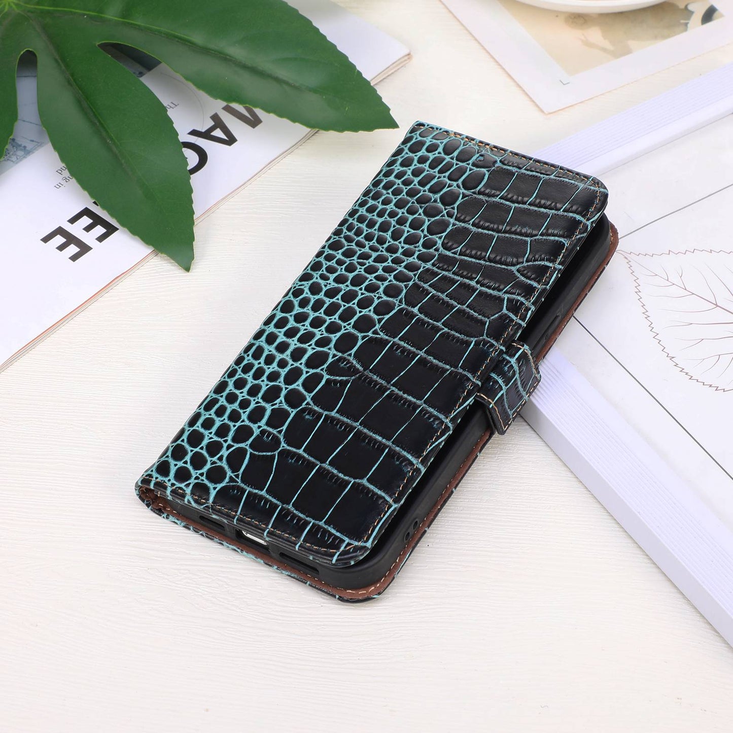 For Nokia G22 RFID Blocking Wallet Phone Case Crocodile Texture Genuine Cow Leather Stand Cover
