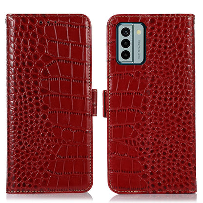 For Nokia G22 RFID Blocking Wallet Phone Case Crocodile Texture Genuine Cow Leather Stand Cover