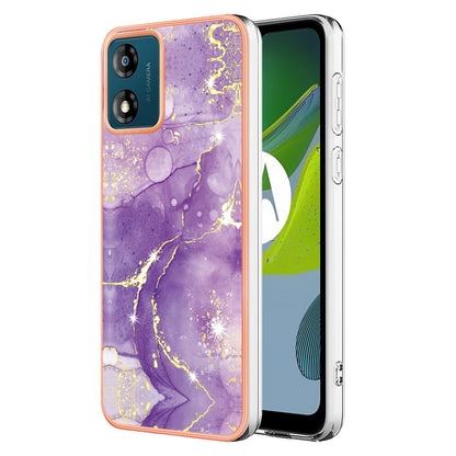 For Motorola Moto E13 4G YB IMD Series-2 Marble Pattern Phone Case Electroplating IMD TPU Cover