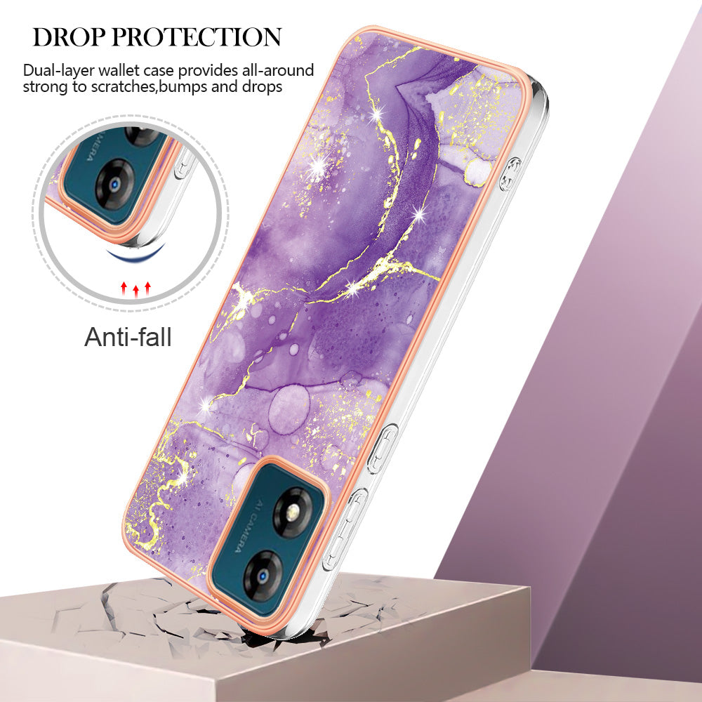 For Motorola Moto E13 4G YB IMD Series-2 Marble Pattern Phone Case Electroplating IMD TPU Cover