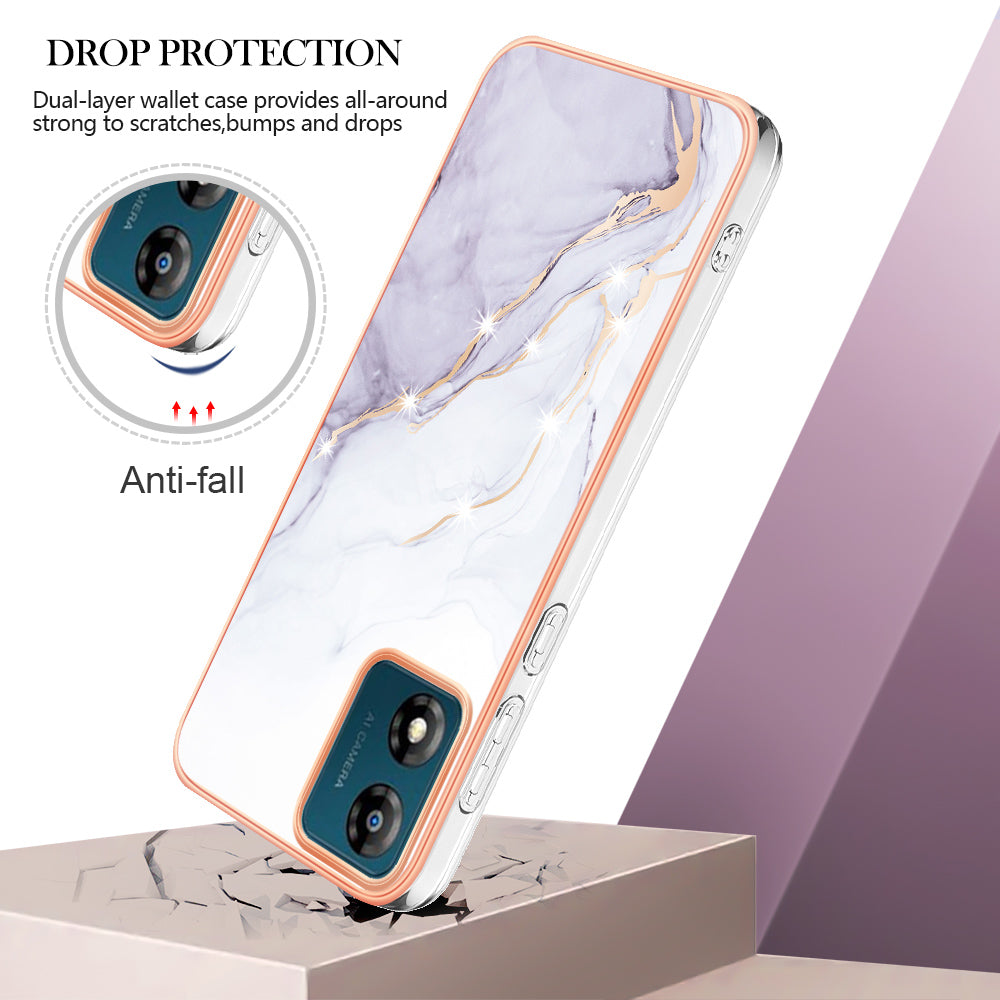 For Motorola Moto E13 4G YB IMD Series-2 Marble Pattern Phone Case Electroplating IMD TPU Cover