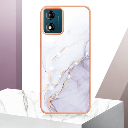 For Motorola Moto E13 4G YB IMD Series-2 Marble Pattern Phone Case Electroplating IMD TPU Cover