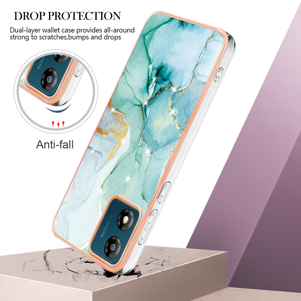 For Motorola Moto E13 4G YB IMD Series-2 Marble Pattern Phone Case Electroplating IMD TPU Cover