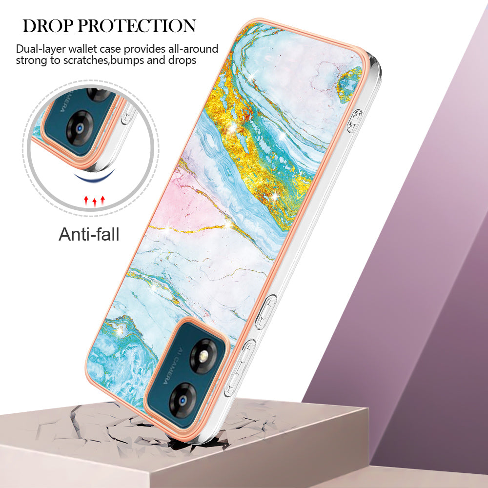 For Motorola Moto E13 4G YB IMD Series-2 Marble Pattern Phone Case Electroplating IMD TPU Cover