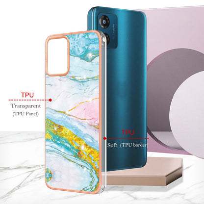For Motorola Moto E13 4G YB IMD Series-2 Marble Pattern Phone Case Electroplating IMD TPU Cover