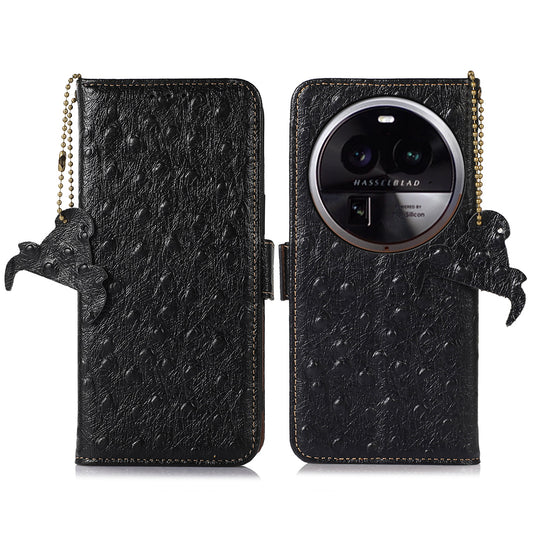 For Oppo Find X6 Anti-Scratch Phone Case RFID Blocking Genuine Cow Leather Stand Phone Cover Wallet