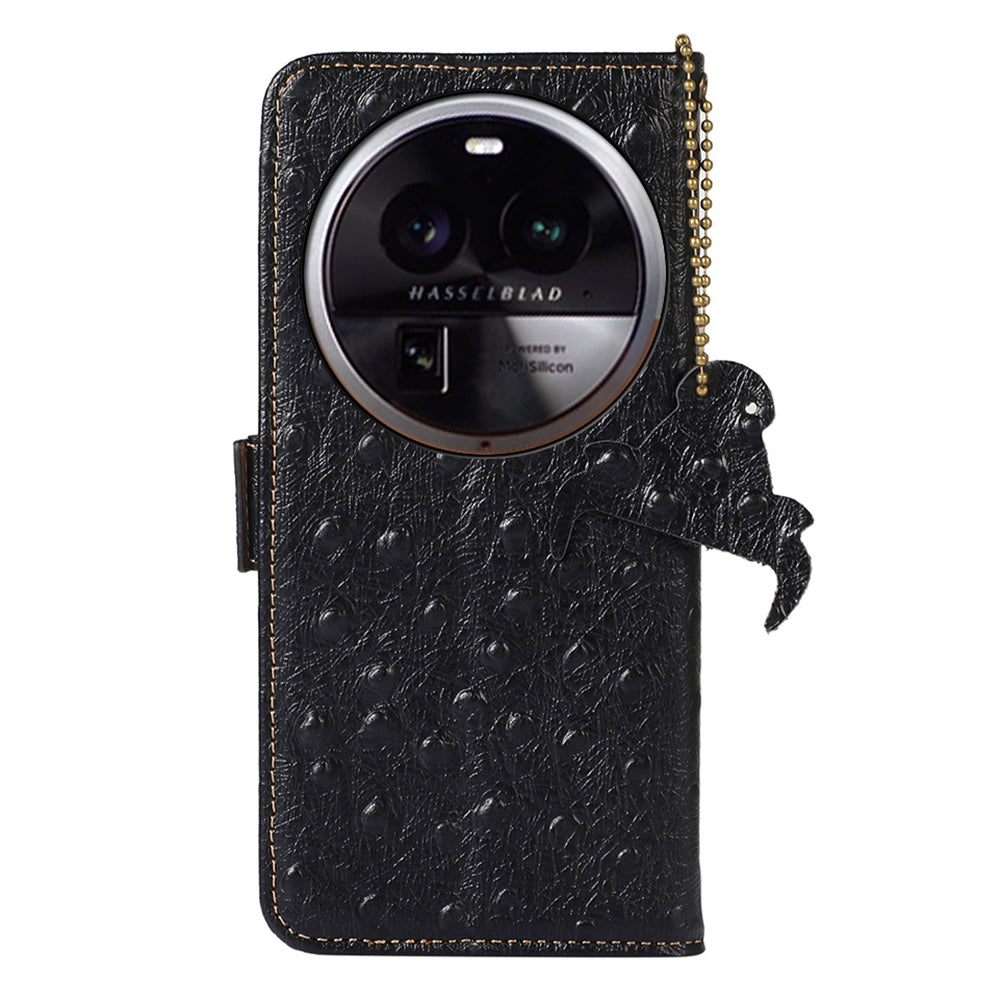 For Oppo Find X6 Anti-Scratch Phone Case RFID Blocking Genuine Cow Leather Stand Phone Cover Wallet