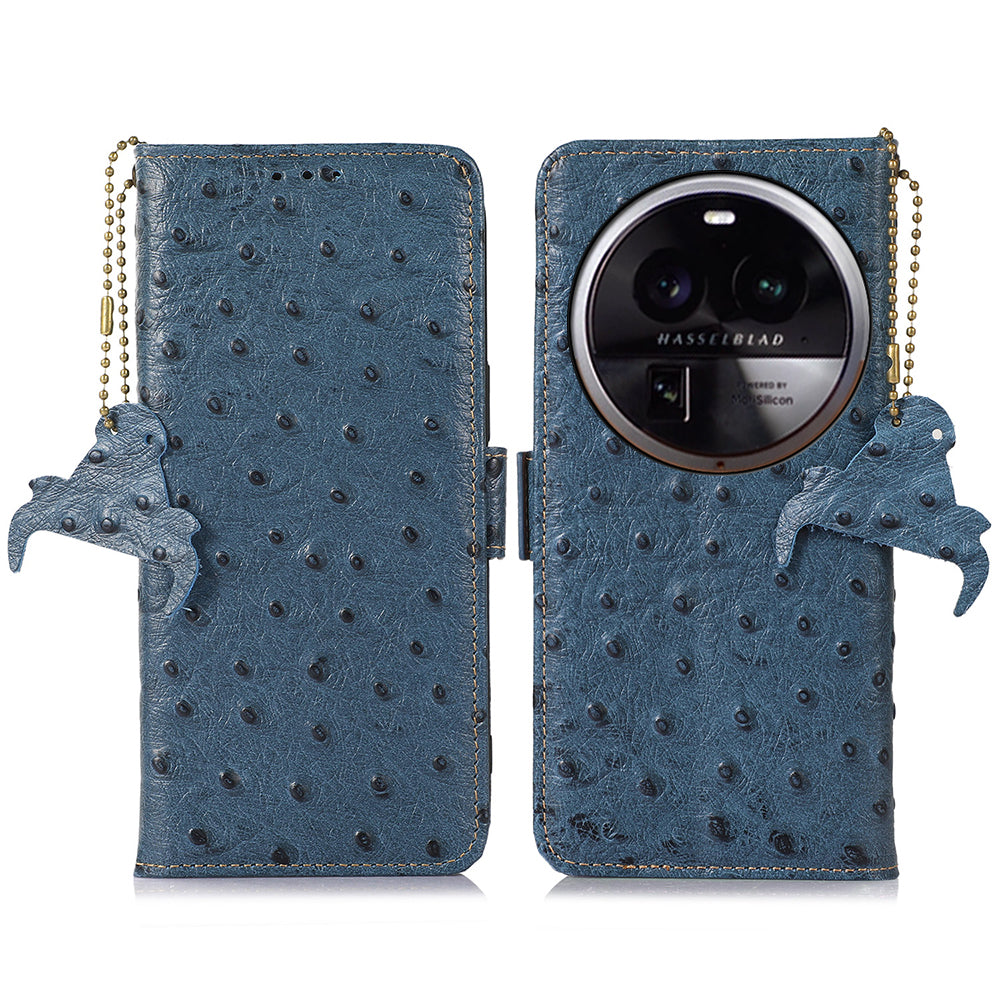 For Oppo Find X6 Anti-Scratch Phone Case RFID Blocking Genuine Cow Leather Stand Phone Cover Wallet