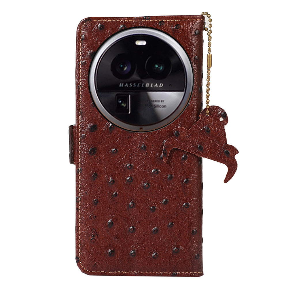 For Oppo Find X6 Anti-Scratch Phone Case RFID Blocking Genuine Cow Leather Stand Phone Cover Wallet