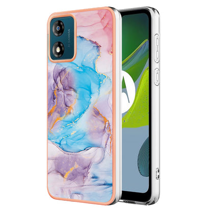 YB IMD Series-1 for Motorola Moto E13 4G Electroplating Phone Case Marble Floral Pattern TPU IMD Cover