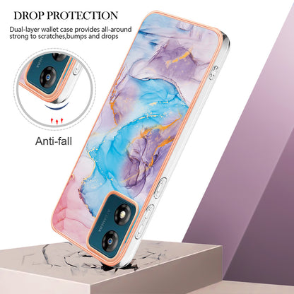 YB IMD Series-1 for Motorola Moto E13 4G Electroplating Phone Case Marble Floral Pattern TPU IMD Cover