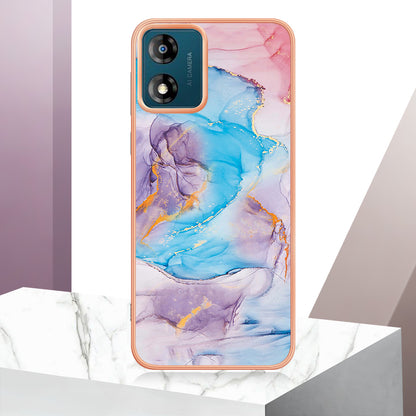 YB IMD Series-1 for Motorola Moto E13 4G Electroplating Phone Case Marble Floral Pattern TPU IMD Cover