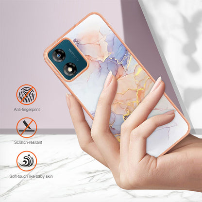 YB IMD Series-1 for Motorola Moto E13 4G Electroplating Phone Case Marble Floral Pattern TPU IMD Cover
