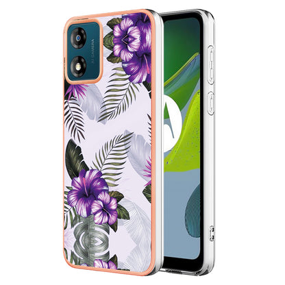 YB IMD Series-1 for Motorola Moto E13 4G Electroplating Phone Case Marble Floral Pattern TPU IMD Cover