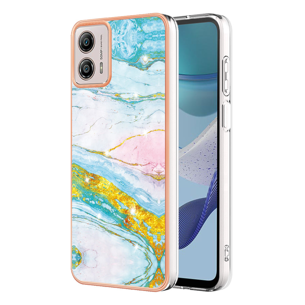YB IMD Series-2 TPU Phone Case for Motorola Moto G53 5G / G23 4G / G13 4G Marble Pattern IMD Electroplating Phone Cover