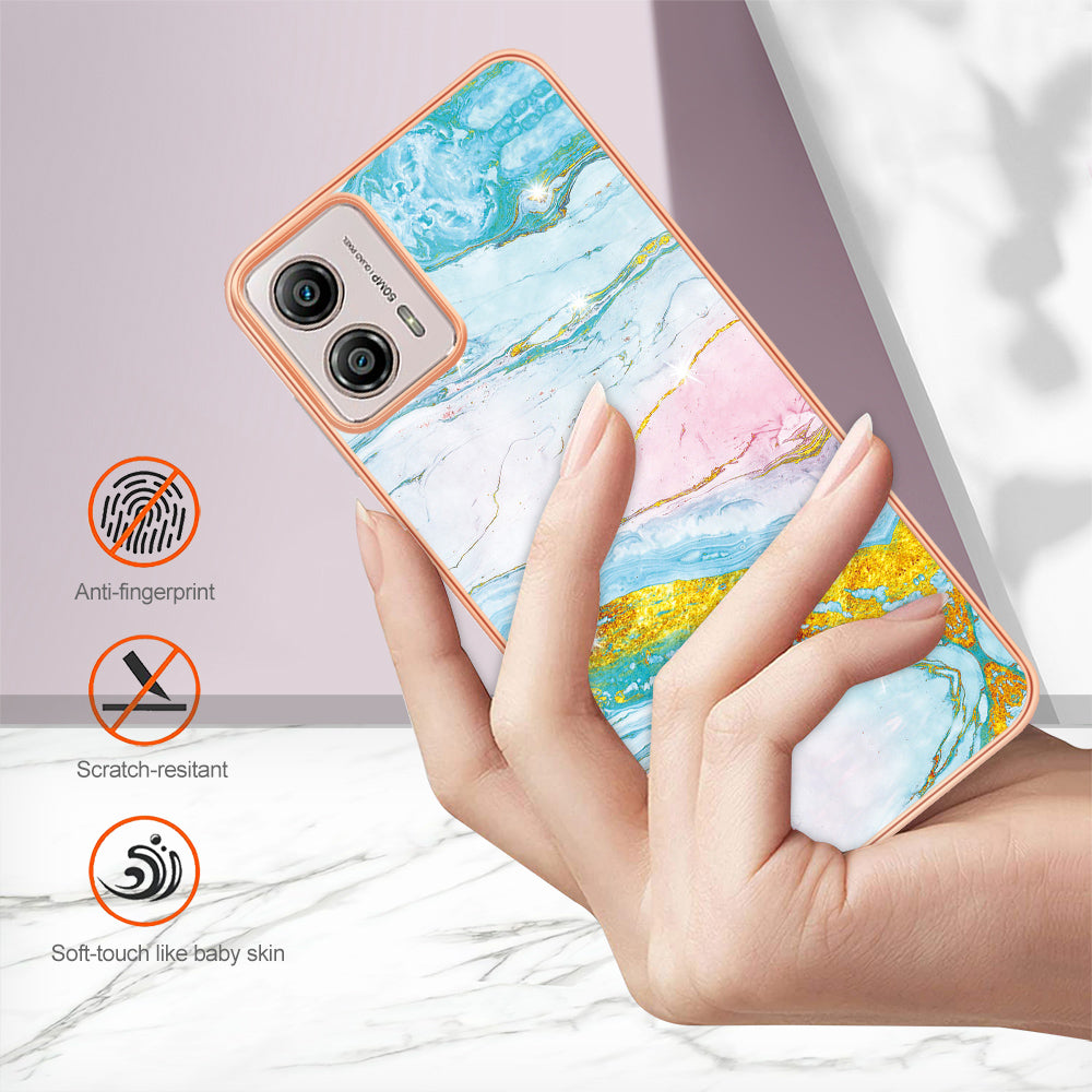 YB IMD Series-2 TPU Phone Case for Motorola Moto G53 5G / G23 4G / G13 4G Marble Pattern IMD Electroplating Phone Cover