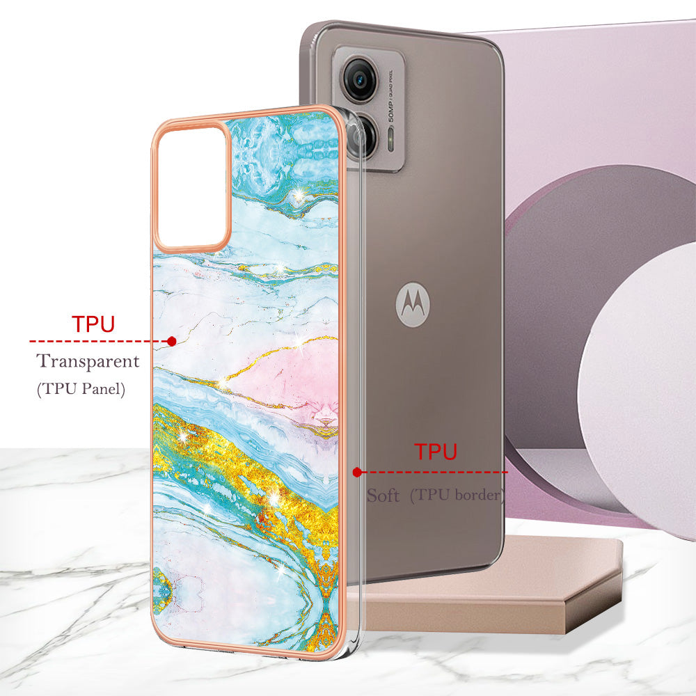 YB IMD Series-2 TPU Phone Case for Motorola Moto G53 5G / G23 4G / G13 4G Marble Pattern IMD Electroplating Phone Cover