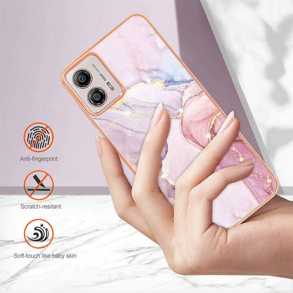 YB IMD Series-2 TPU Phone Case for Motorola Moto G53 5G / G23 4G / G13 4G Marble Pattern IMD Electroplating Phone Cover
