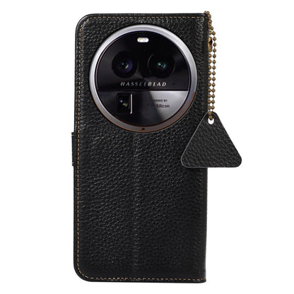 Litchi Texture Cover for Oppo Find X6 , RFID Blocking Phone Wallet Case Genuine Cow Leather Stand Shell