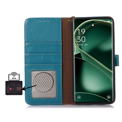 Litchi Texture Cover for Oppo Find X6 , RFID Blocking Phone Wallet Case Genuine Cow Leather Stand Shell