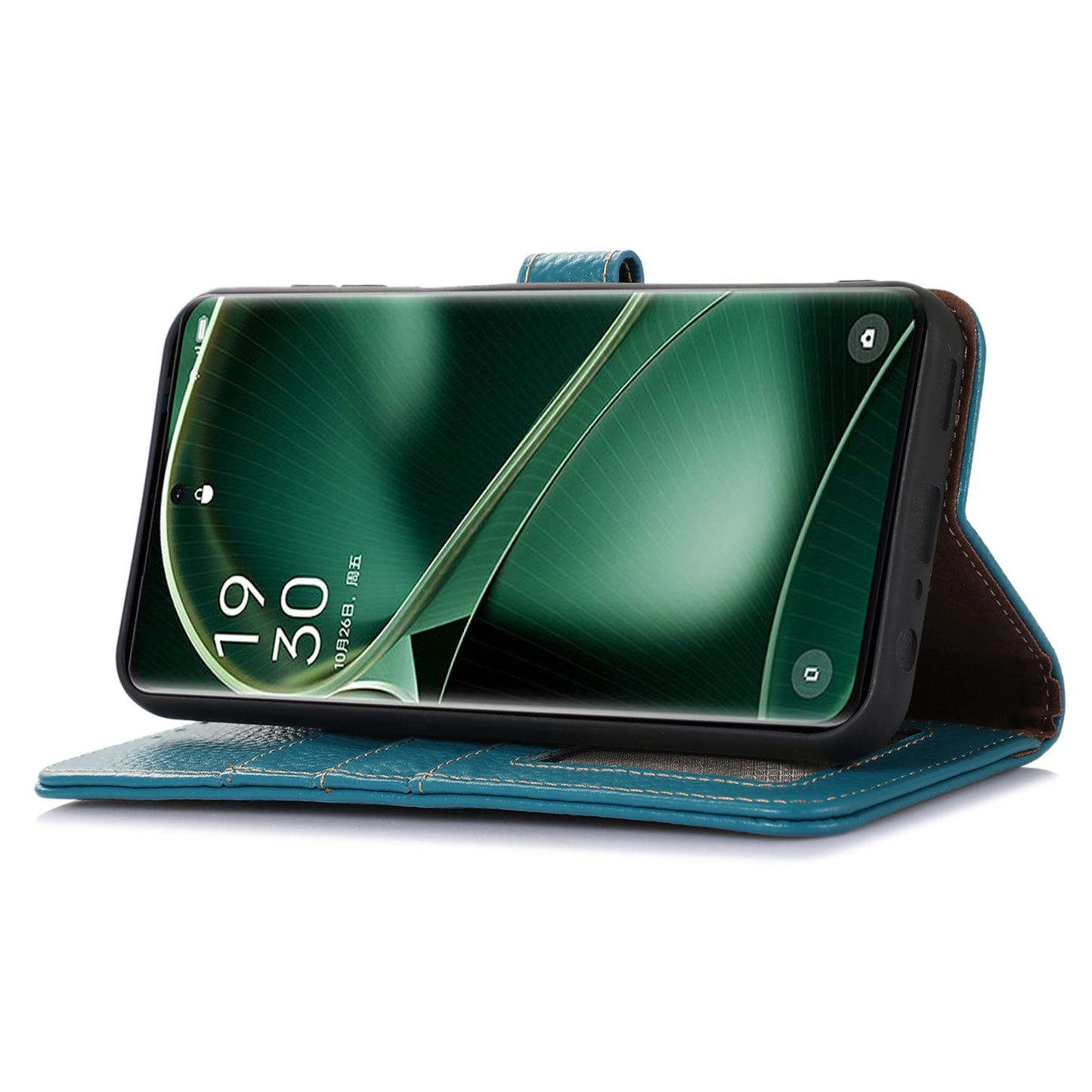 Litchi Texture Cover for Oppo Find X6 , RFID Blocking Phone Wallet Case Genuine Cow Leather Stand Shell