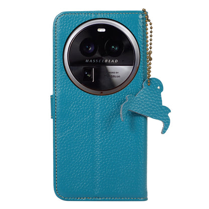 Litchi Texture Cover for Oppo Find X6 , RFID Blocking Phone Wallet Case Genuine Cow Leather Stand Shell