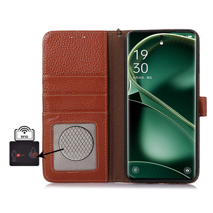 Litchi Texture Cover for Oppo Find X6 , RFID Blocking Phone Wallet Case Genuine Cow Leather Stand Shell