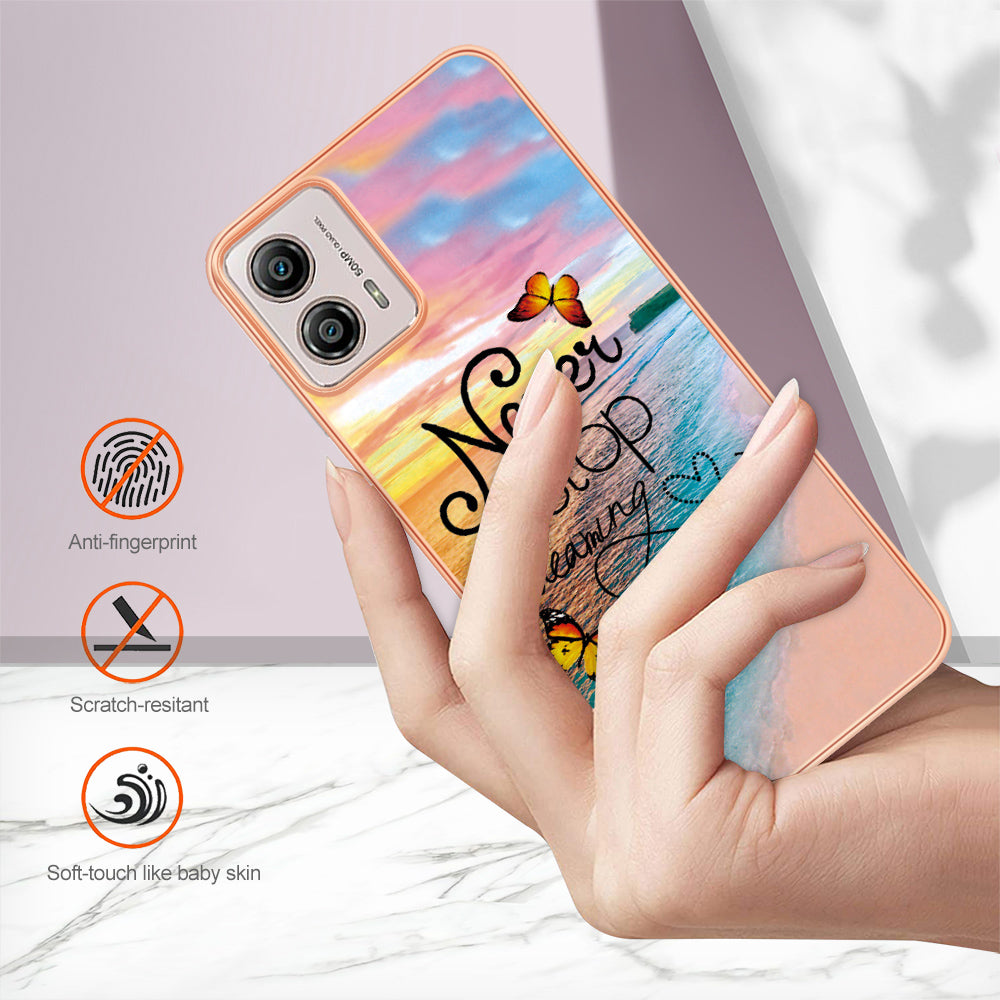 YB IMD Series-1 Phone Case for Motorola Moto G53 5G / G23 4G / G13 4G , Marble Floral Pattern IMD TPU Cover