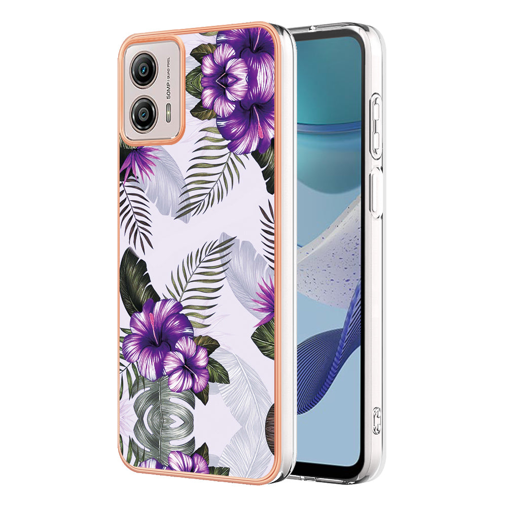YB IMD Series-1 Phone Case for Motorola Moto G53 5G / G23 4G / G13 4G , Marble Floral Pattern IMD TPU Cover
