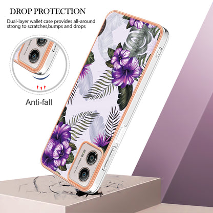 YB IMD Series-1 Phone Case for Motorola Moto G53 5G / G23 4G / G13 4G , Marble Floral Pattern IMD TPU Cover