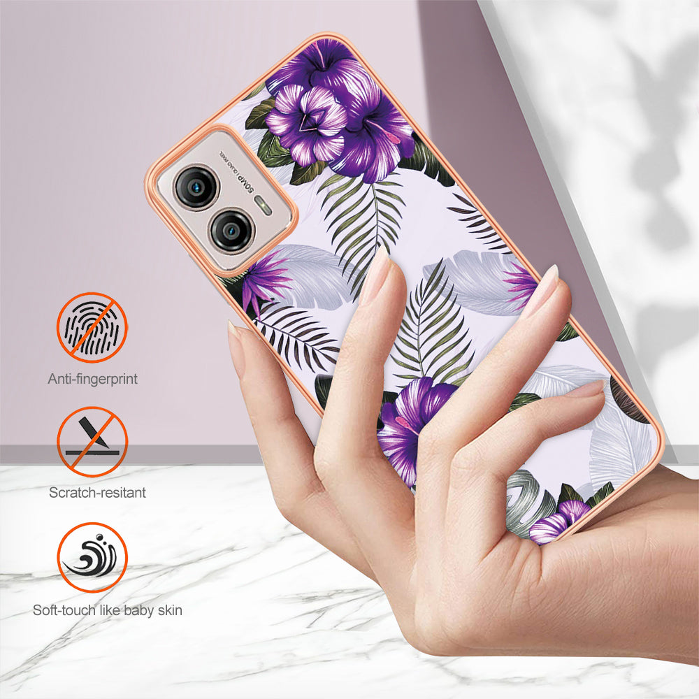 YB IMD Series-1 Phone Case for Motorola Moto G53 5G / G23 4G / G13 4G , Marble Floral Pattern IMD TPU Cover