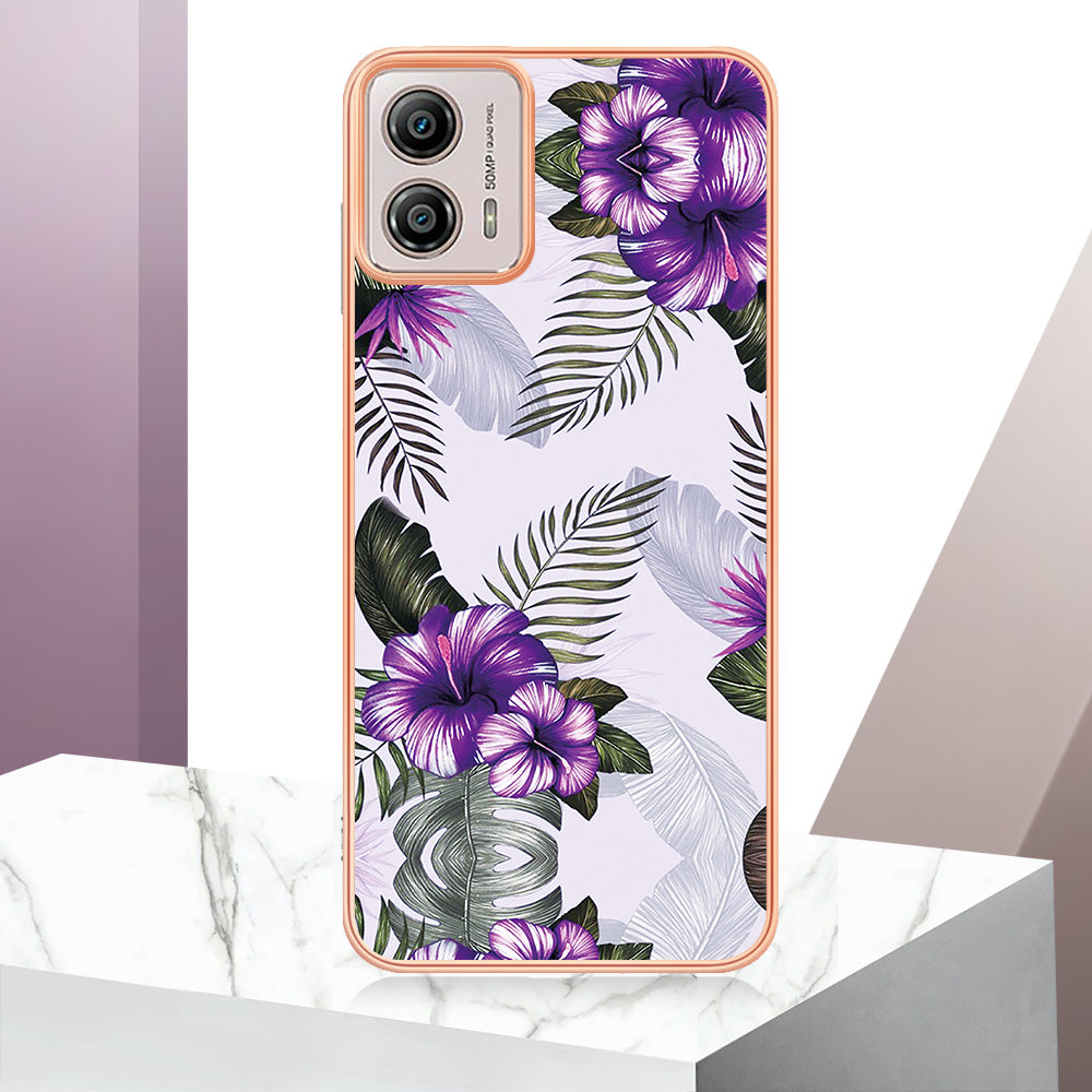 YB IMD Series-1 Phone Case for Motorola Moto G53 5G / G23 4G / G13 4G , Marble Floral Pattern IMD TPU Cover