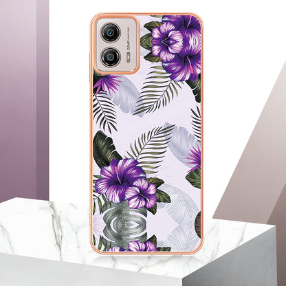 YB IMD Series-1 Phone Case for Motorola Moto G53 5G / G23 4G / G13 4G , Marble Floral Pattern IMD TPU Cover