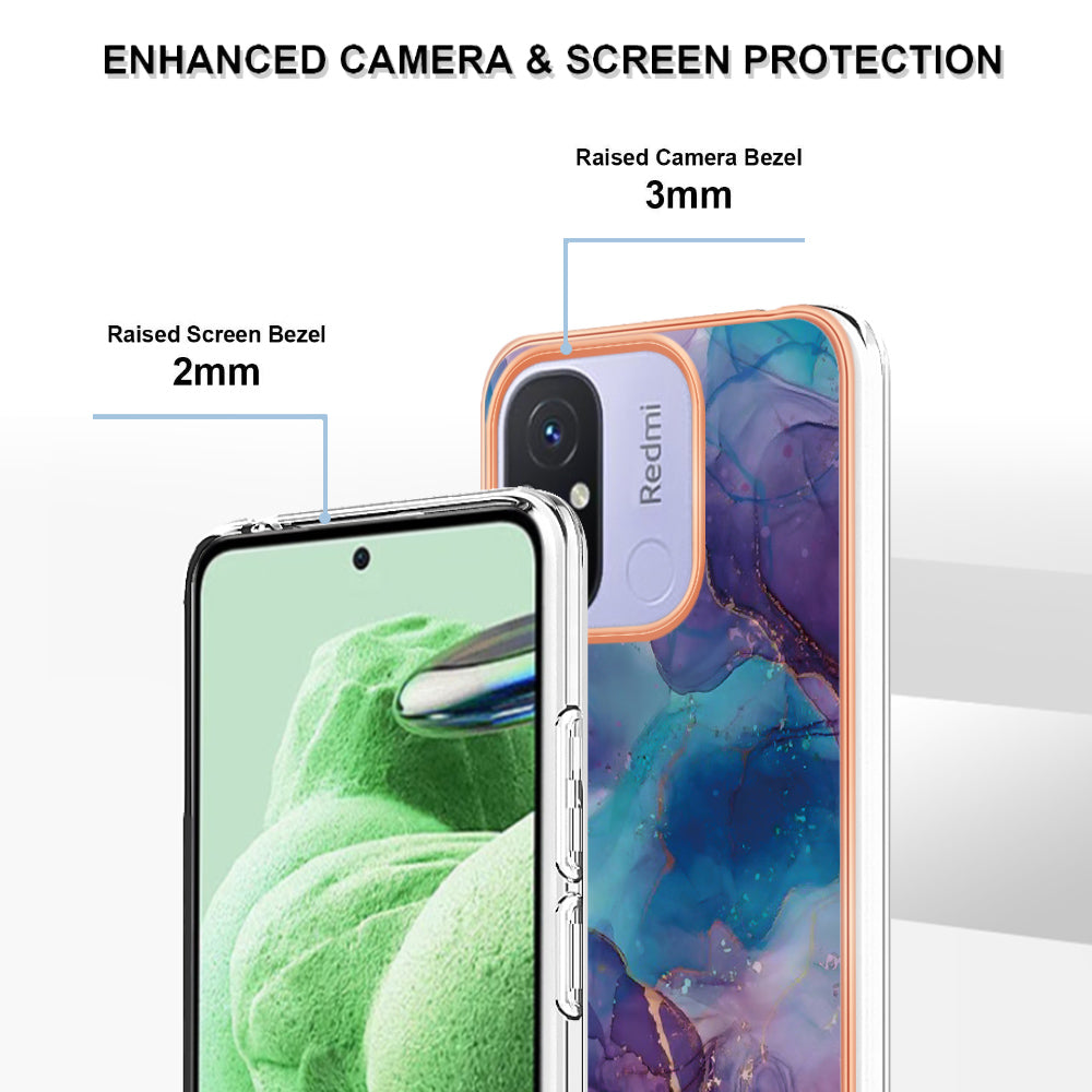 For Xiaomi Redmi 12C 4G / 11A 4G YB IMD Series-16 Style E Phone Case 2.0mm Electroplating IMD Marble Pattern TPU Cover