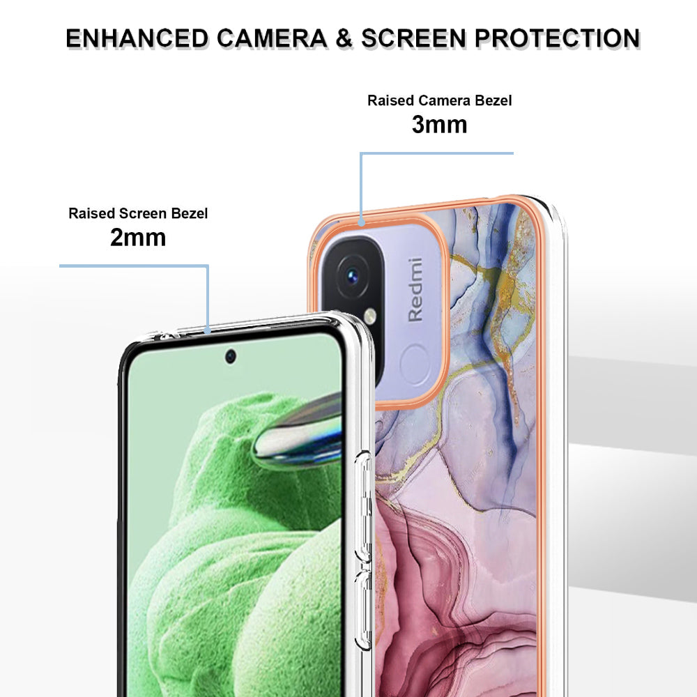 For Xiaomi Redmi 12C 4G / 11A 4G YB IMD Series-16 Style E Phone Case 2.0mm Electroplating IMD Marble Pattern TPU Cover