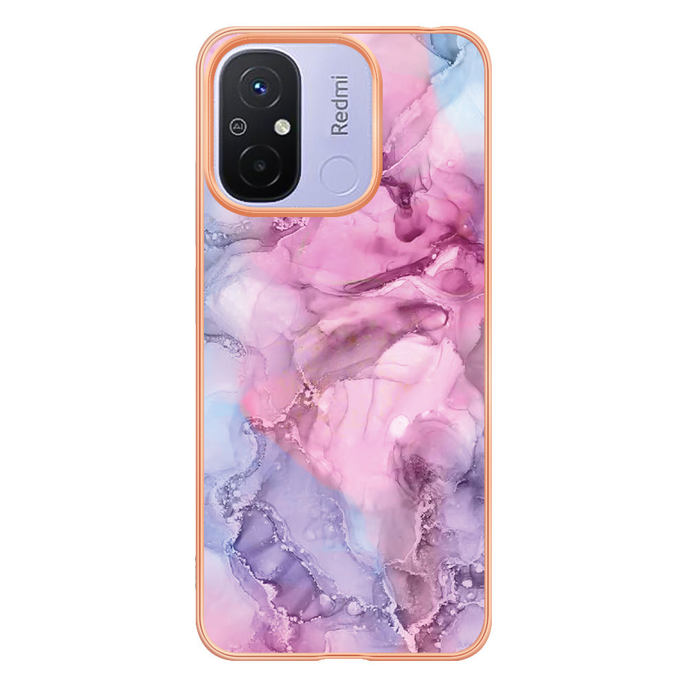 For Xiaomi Redmi 12C 4G / 11A 4G YB IMD Series-16 Style E Phone Case 2.0mm Electroplating IMD Marble Pattern TPU Cover